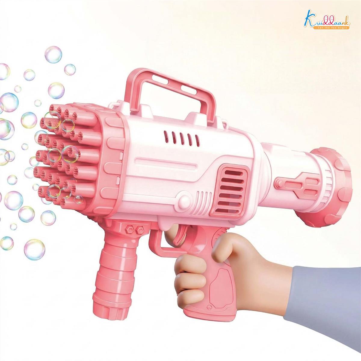 Kriiddank Automatic 36-Hole Bubble Gun Blaster for Kids | Musical Battery Operated Bubble Blower Machine with Solution & Tray | Fun Outdoor Summer Toy & Birthday Gift for Boys & Girls 3+ Years