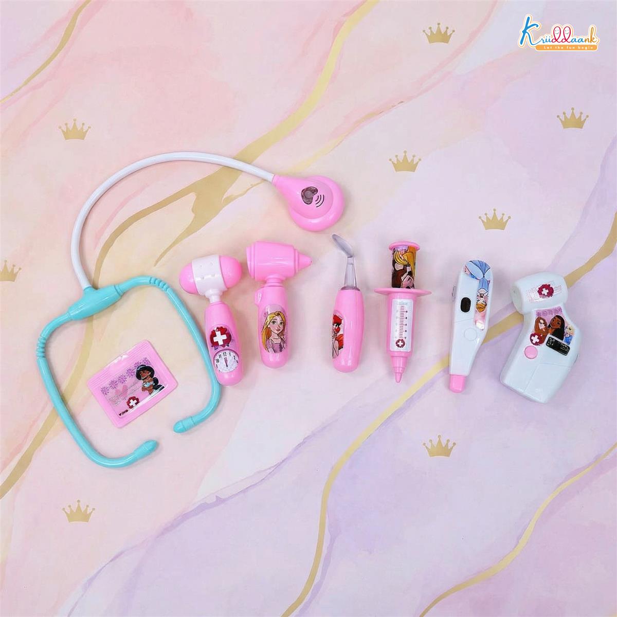 Disney Princess Theme Doctor Kit - 8-Piece Medical Playset for Kids with Realistic Lights & Heartbeat Sounds - Educational Pretend Play Toy for Girls Aged 3+ Years