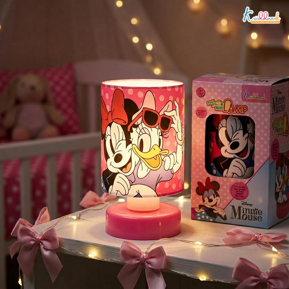 Minnie Mouse Themed Table Lamp for Kids - Push & Glow Night Light, Portable Battery Operated Bedside Lamp for Girls' Bedroom, Nursery Decor & Birthday Gift, Lightweight & Safe for Ages 3+