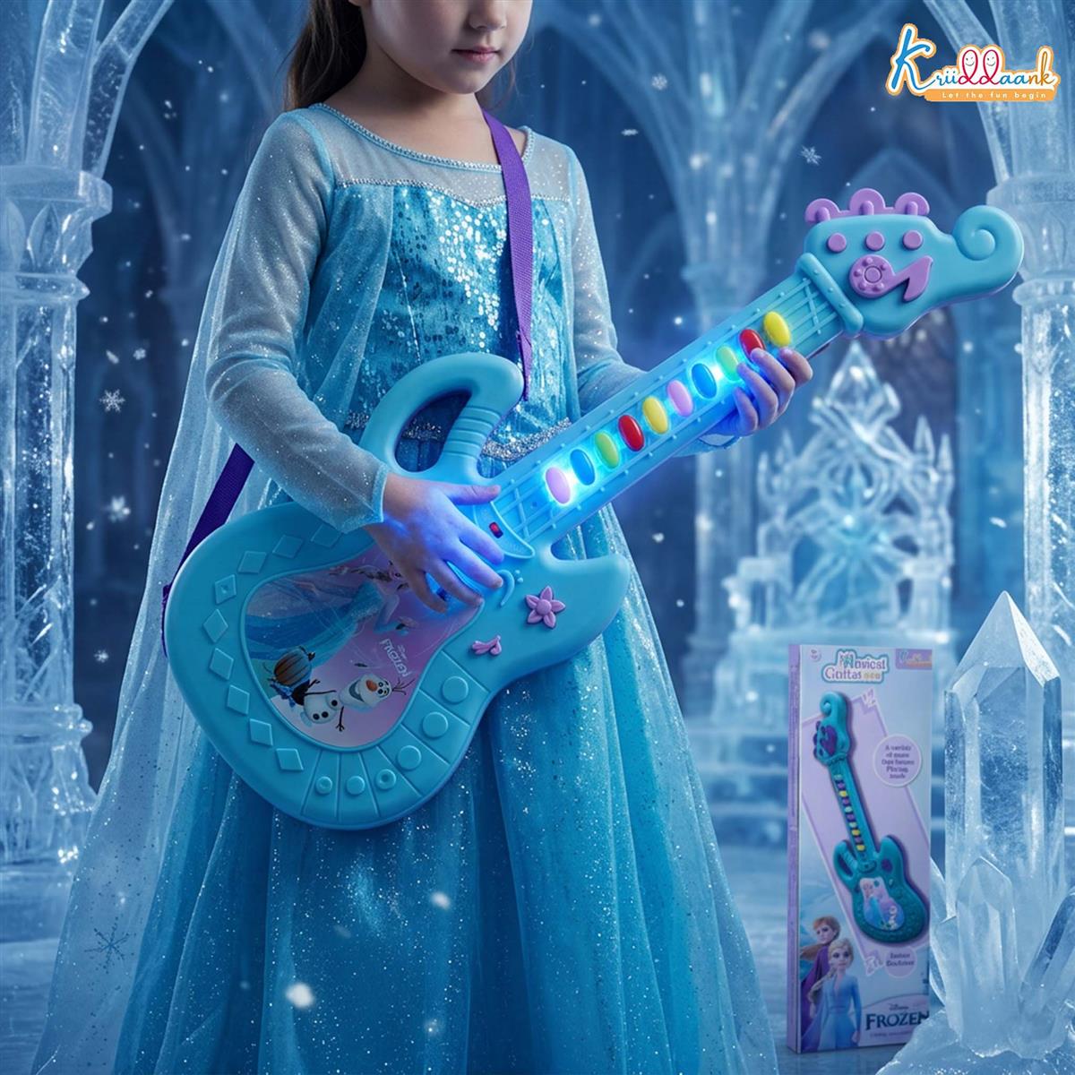 Frozen Theme Musical Guitar for Kids with Elsa & Anna - Lights & Sound Toy, Turkish Blue, Educational Music Toy for Boys & Girls Ages 3+, Battery Operated (44cm)