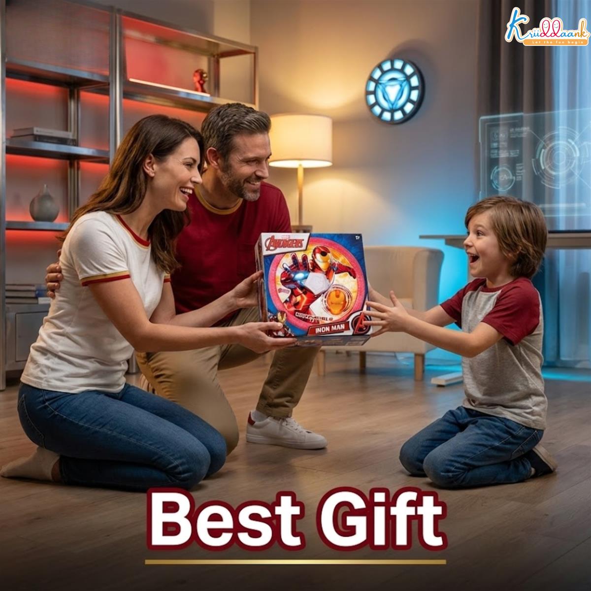 Iron Man Theme Hover Football for Kids - LED Light Up Indoor Soccer Ball with Foam Bumper, Disney Marvel Sports Toy for Boys & Girls, Safe Glide Air Power Soccer Disk, Ages 3+