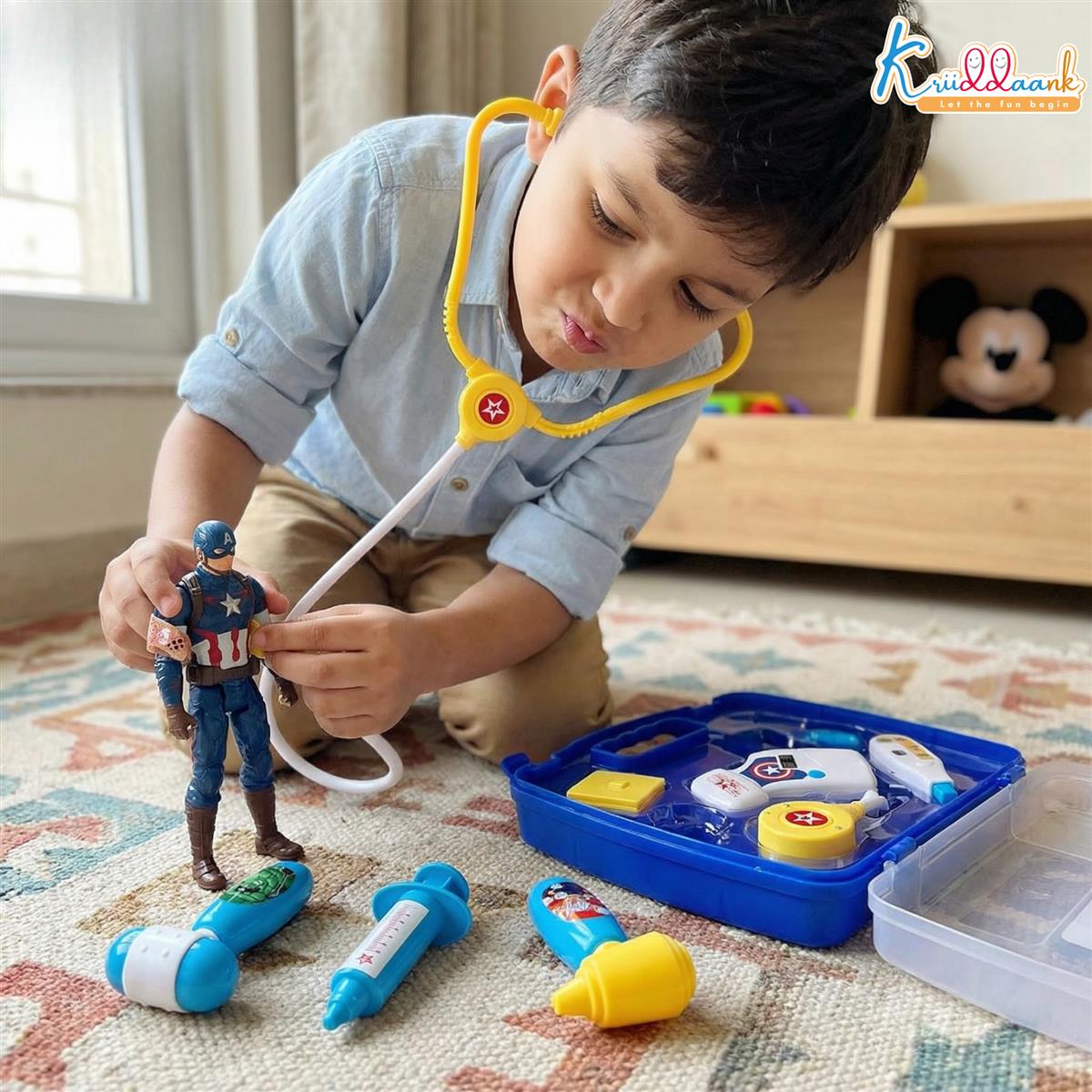 Avengers Portable Doctor Set for Kids with Electronic Stethoscope, Light & Sound Effects - 9 Pcs Medical Kit Toy for Toddlers & Boys - Educational Pretend Play Superhero Set, Ages 3+