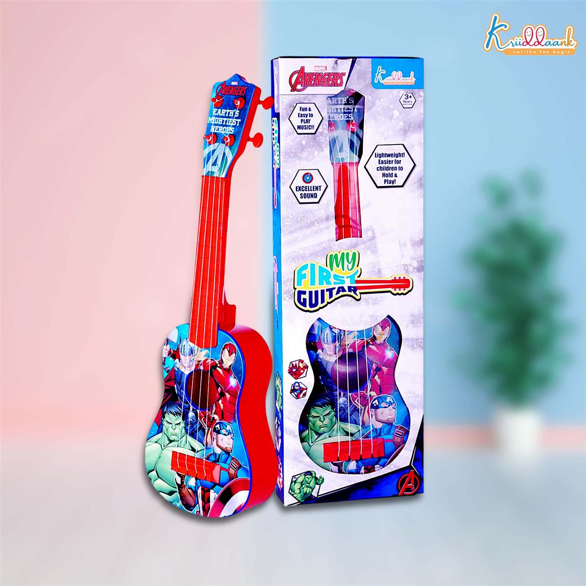 Marvel Avengers Theme 4-String Guitar Toy for Kids (Big) - Educational Musical Instrument for Toddlers & Children, Safe & Lightweight Fingerstyle Play, Ideal Gift for Boys & Girls 3+ Years, Red