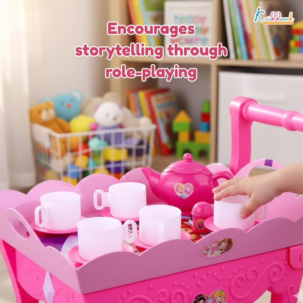 Disney Princess Musical Tea Trolley Set for Kids - 32 Pcs Pink Pretend Play Tea Party Cart with Interactive Sound Effects - Ideal Birthday Gift for Toddlers and Girls Aged 3+ Years