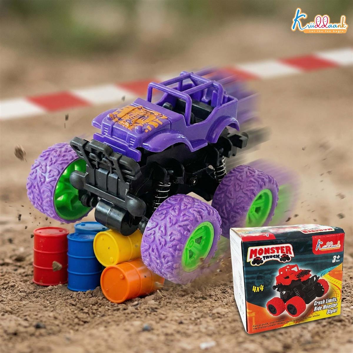 Kriddaank 4x4 Monster Truck for Kids - Friction Powered Stunt Car with 360Â° Spin Action - Durable Alloy & Non-Toxic 4WD Toy - Ideal Gift for Boys & Girls 3-7 Years Old (Multicolor)