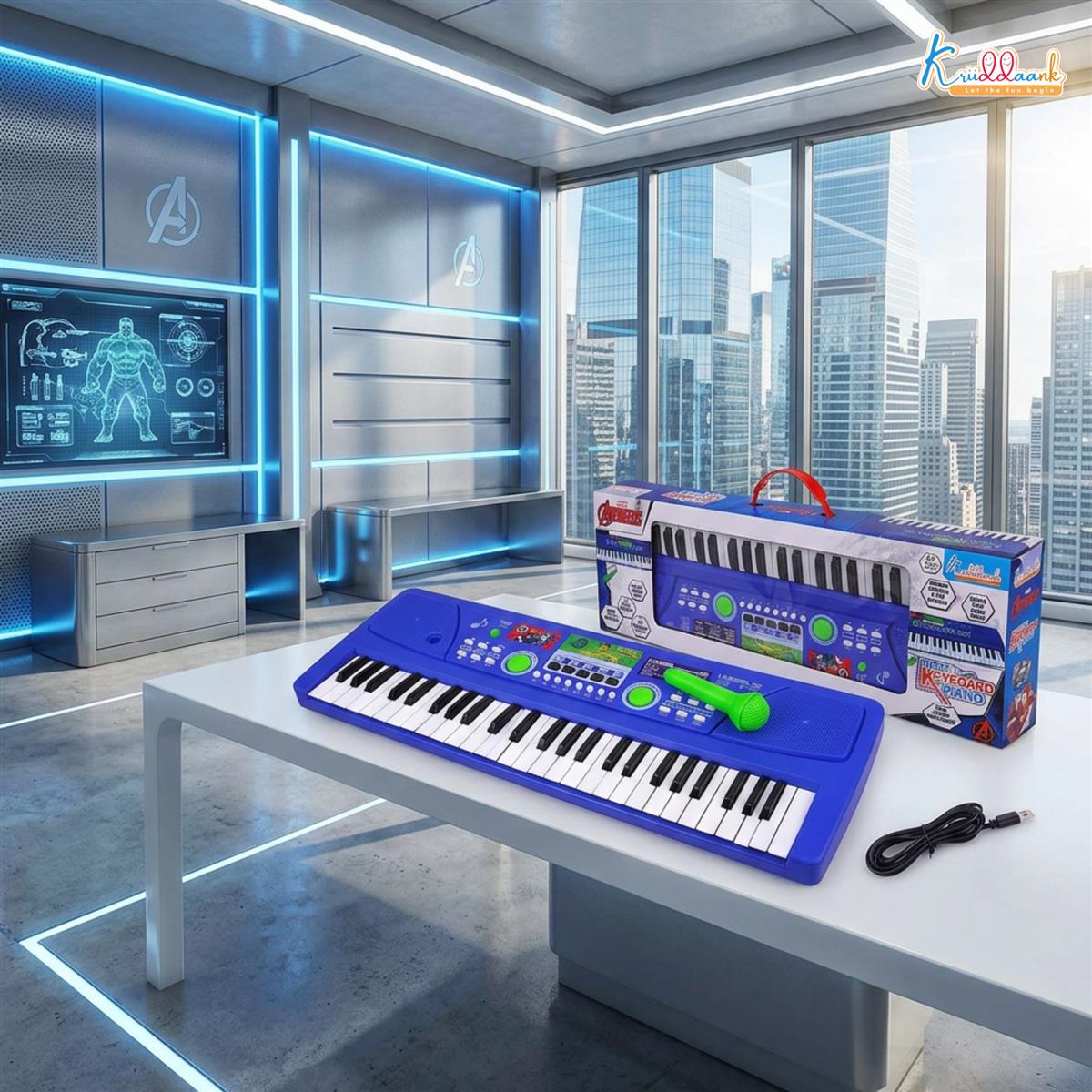 Marvel Avengers Keyboard Piano for Kids - 50 Keys Electronic Musical Instrument with 16 Rhythms, 8 Instrument Sounds, High-Quality Microphone, Dual Power (Battery/USB) - Educational Toy for Ages 3+