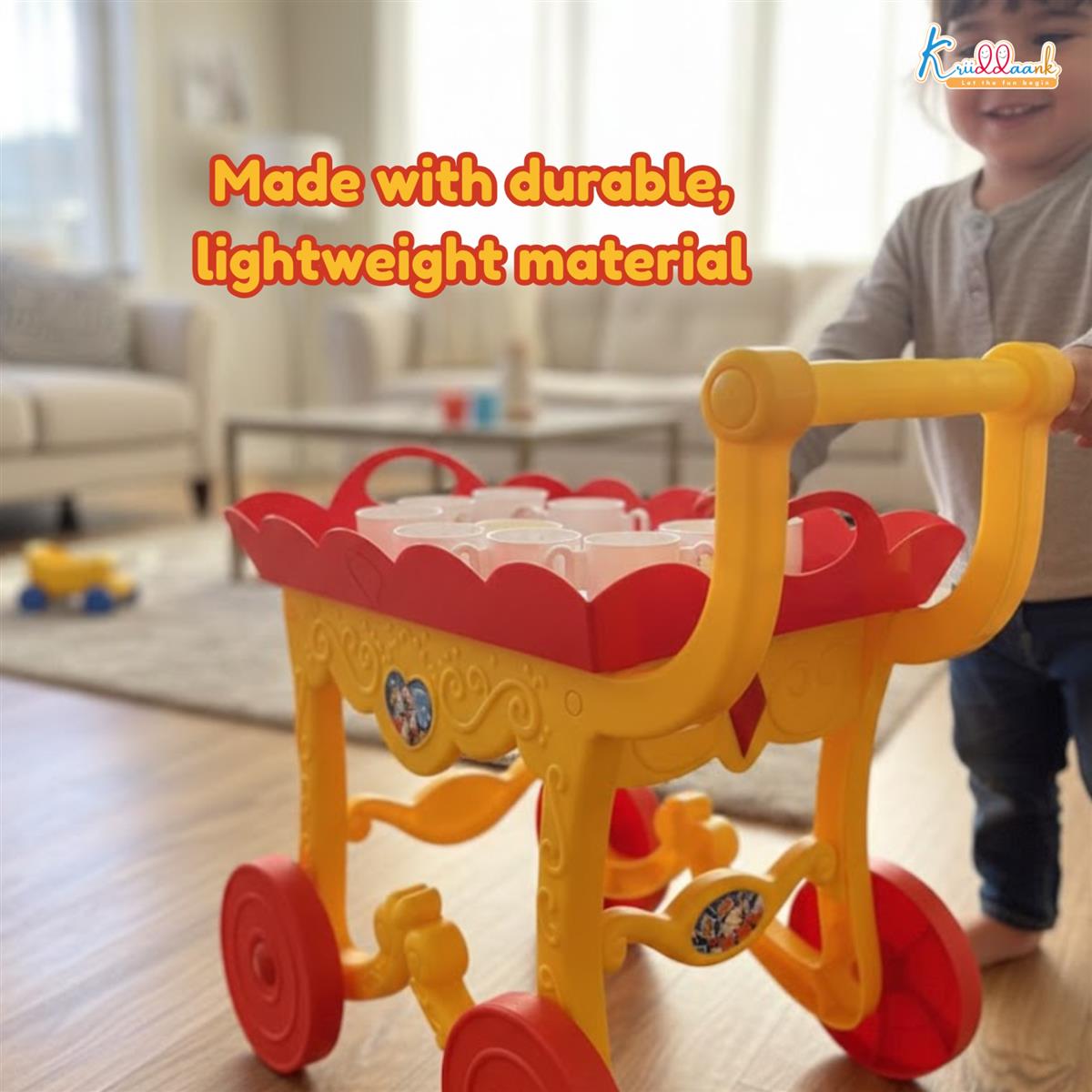 Mickey Tea Trolley - 32 Pcs Disney Character Pretend Play Tea Set for Kids with Lights, Sounds, Electronic Kettle & Saucers, Fun Educational Kitchen Toy for Boys & Girls Age 3+, Red