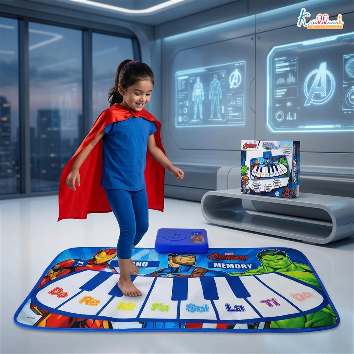Marvel Avengers Theme Piano Mat - Touch Sensitive Electronic Keyboard Music Play Mat for Kids | 8 Piano Keys & 3 Function Keys | Educational Dance & Play Musical Toy for Boys & Girls 3+ Years