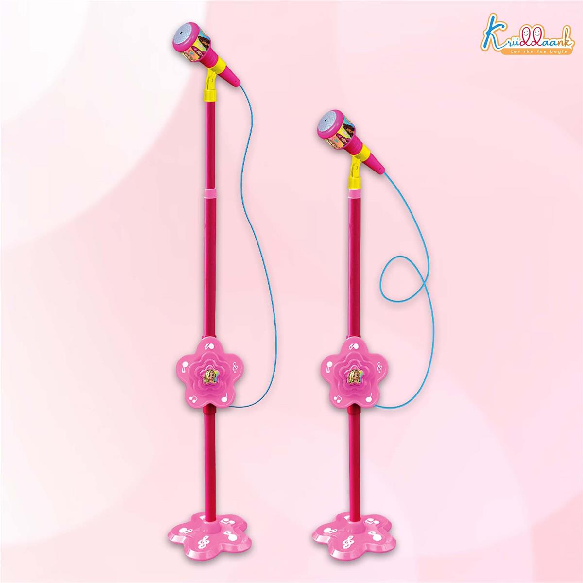 Mattel Barbie Theme Microphone - Portable Wireless Karaoke Mic with Adjustable Stand for Kids, Bluetooth & USB Connectivity, Interactive Musical Singing Toy for Girls 3+ Years, Pink