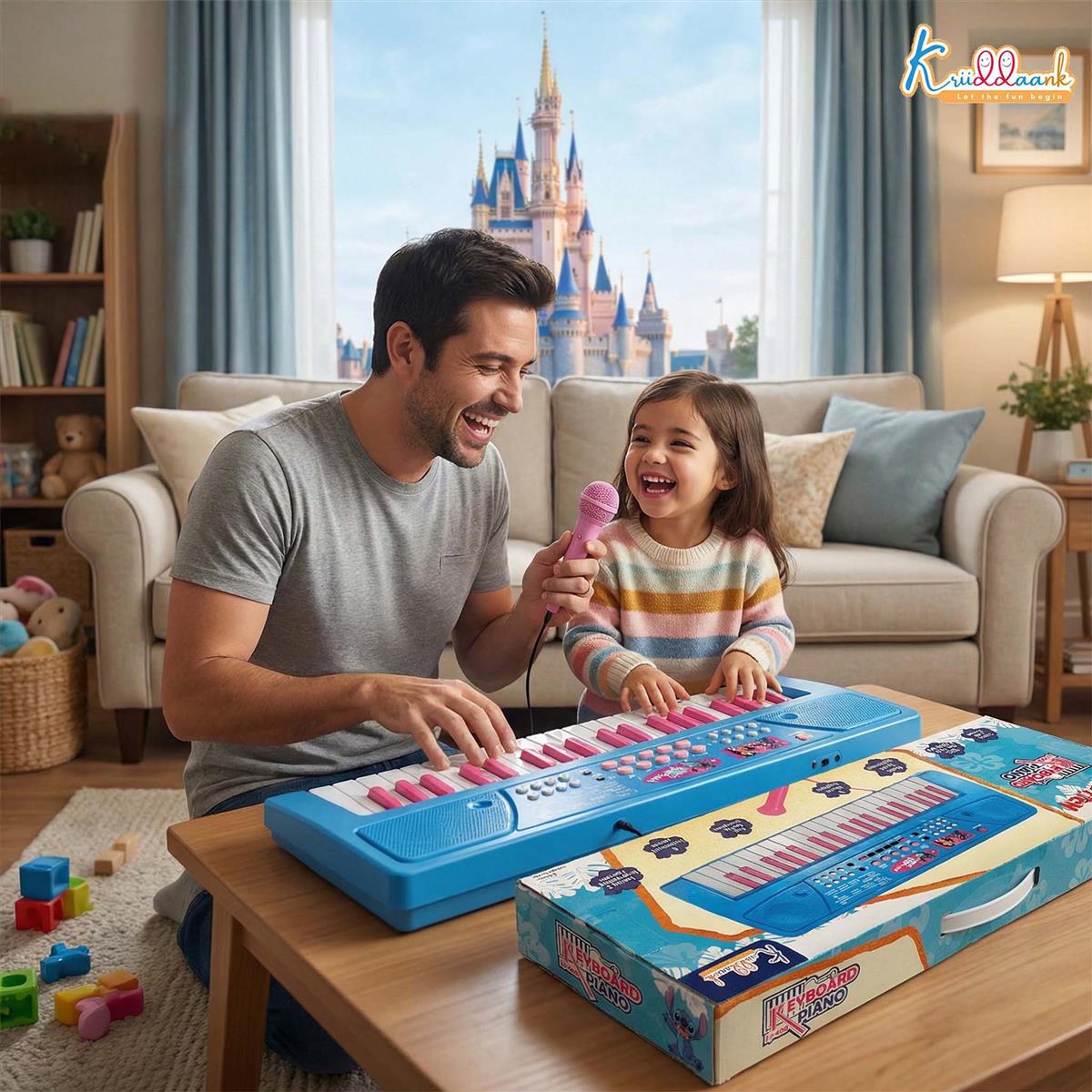 Kriiddaank Stitch Keyboard Piano for Kids - 37 Keys Electronic Organ with Microphone, 8 Rhythms, 8 Instrument Sounds & Tones, USB & Battery Powered, Musical Learning Toy for Boys & Girls 3+ Years
