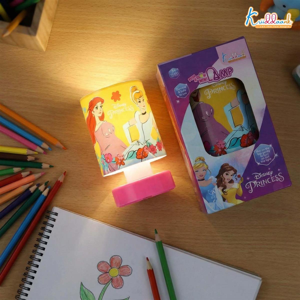 Disney Princess LED Night Light for Kids - Portable Push & Glow Table Lamp for Study, Bedroom & Decoration - Safe, Battery-Operated Desk Light for Girls, 3+ Years (Pink/Multicolour)