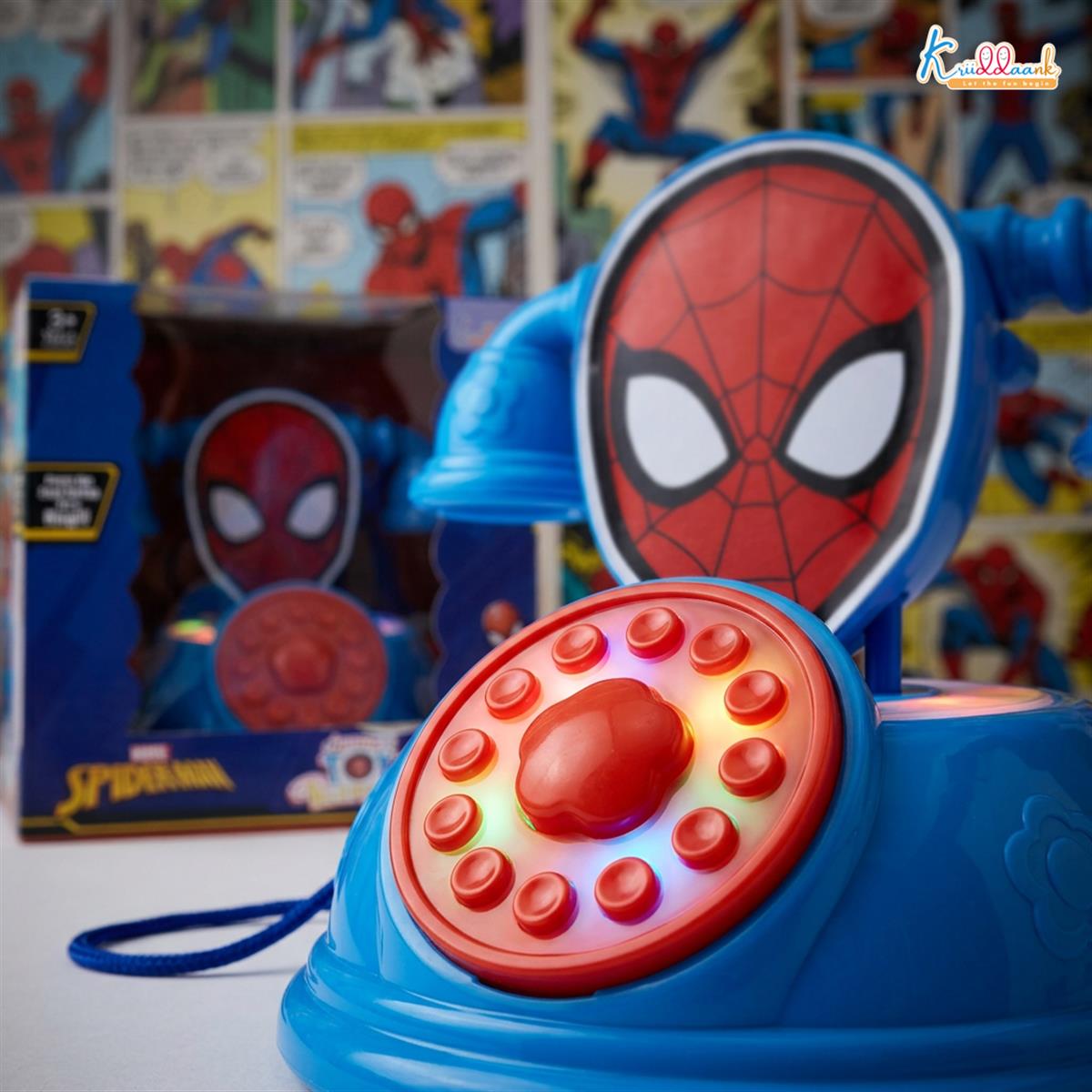 Kriiddaank Spiderman Talking Telephone Toy for Kids, Musical Pretend Play Landline Phone with Ringing Sound & Music, Interactive Learning & Educational Toy for Toddlers Boys & Girls Age 3+