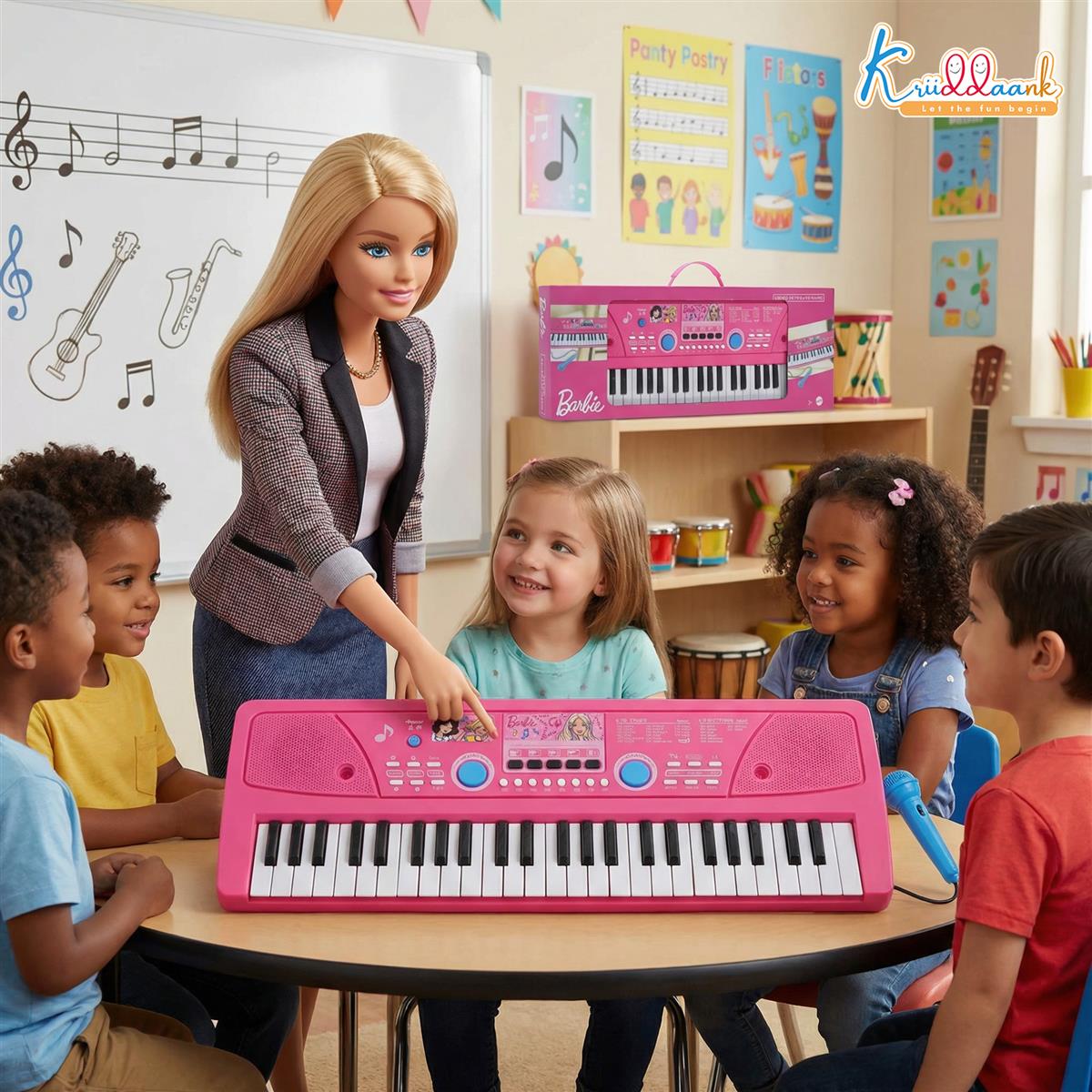Barbie 50 Keys Musical Keyboard Piano for Kids with Microphone, 16 Rhythms, 8 Instrument Sounds, 16 Tones, Dual Power (USB/Battery), Learning & Educational Toy for Girls Age 3+, Pink
