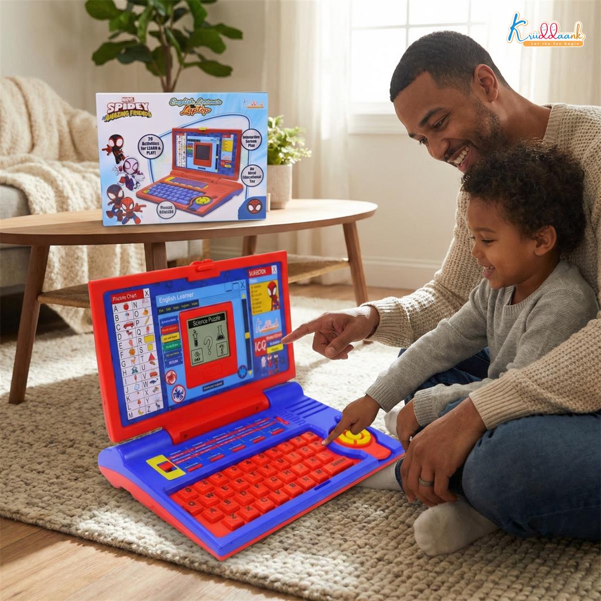 Spiderman Educational Laptop for Kids 3+ Years - Interactive Learning Toy with 20 Activities, Mouse Control, Alphabet & Number Games, Music & Melody - Marvel Superhero Theme, Red & Blue