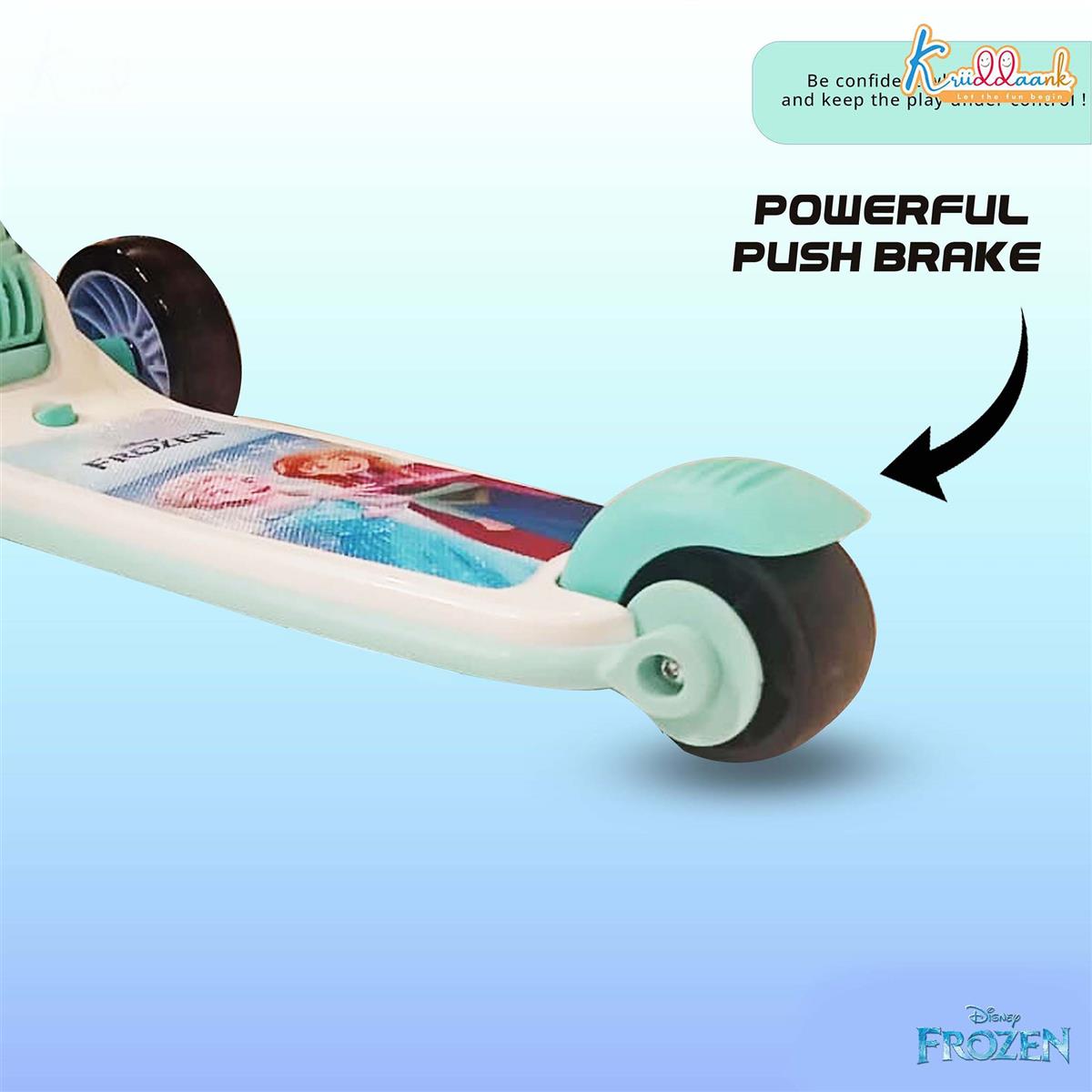 Kriiddaank Disney Frozen Adventure 3-Wheel Kick Scooter for Kids (3+ Years) - LED Light Up Wheels, Music, 3-Level Adjustable Height, Foldable Design, Anti-Slip Deck - 25kg Capacity, Turkish Blue