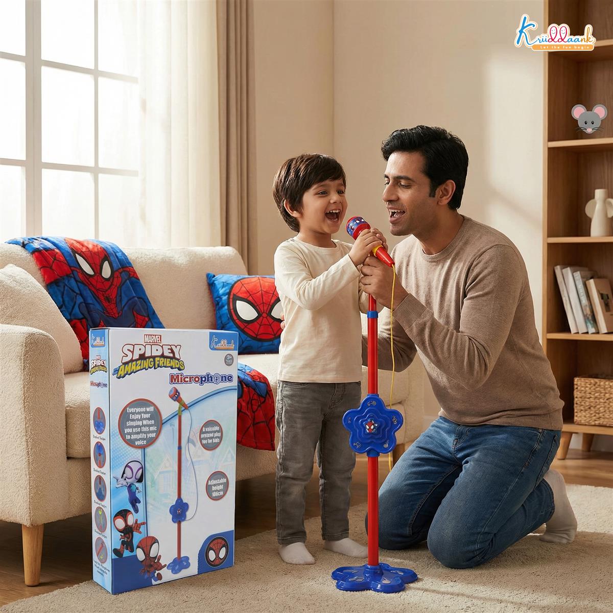 Spiderman Microphone Stand for Kids - Portable Karaoke Set with Adjustable Stand (up to 106cm), Bluetooth & USB Connectivity - Musical Singing Toy for Boys & Girls Age 3+