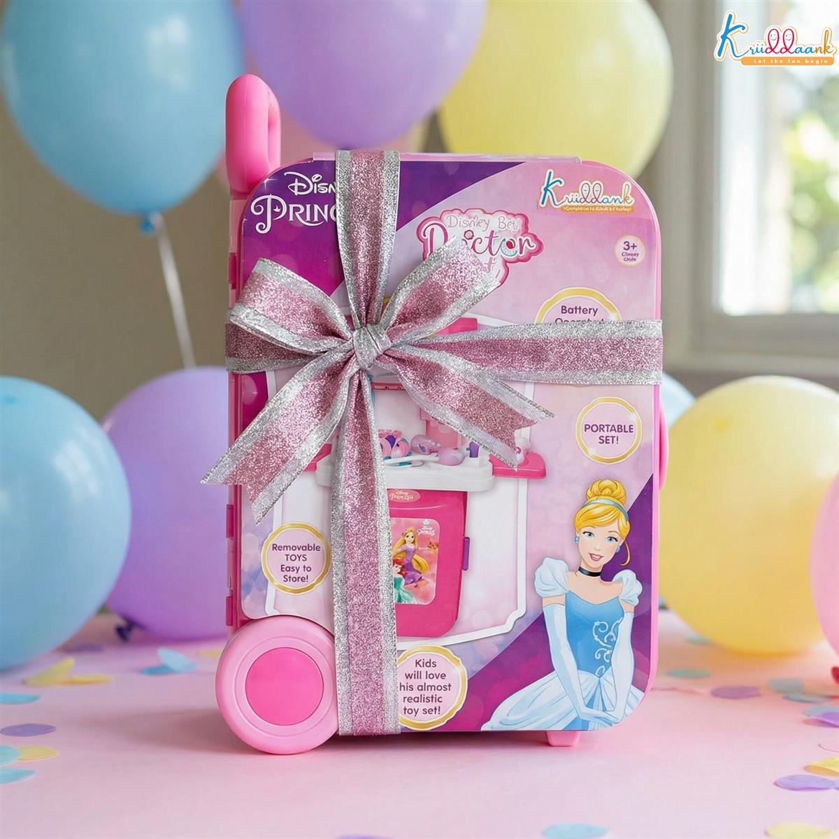Kriiddaank Disney Princess Doctor Set for Kids - Portable Medical Trolley with Stethoscope & Lights, 9-Piece Educational Pretend Play Toy Kit for Girls Aged 3+, Pink