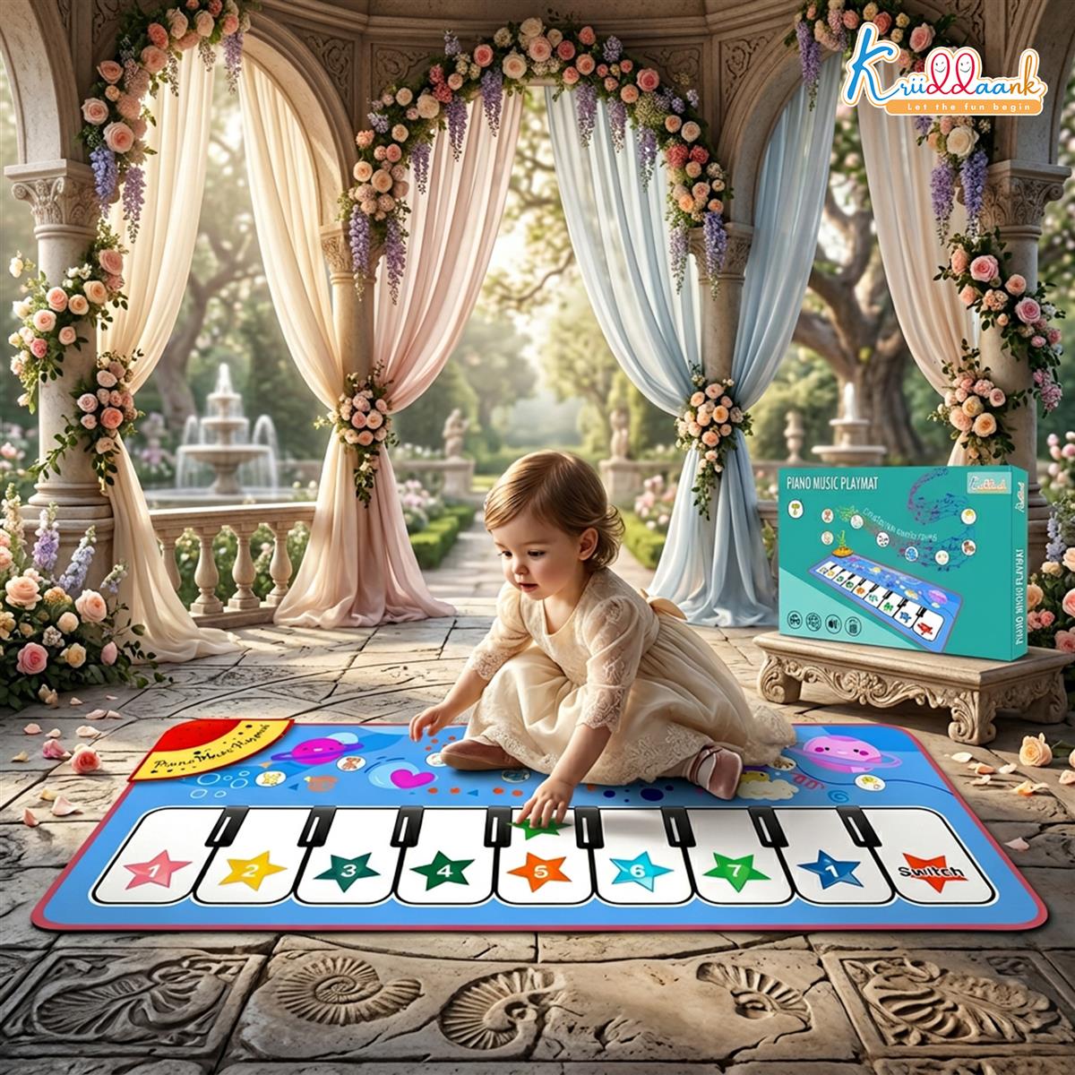 Kriiddaank Piano Music Play Mat for Kids - Interactive Musical Learning & Sensory Development Floor Mat Toy - 8 Piano Keys & 3 Function Keys - Battery Operated Educational Gift for Boys & Girls 3+