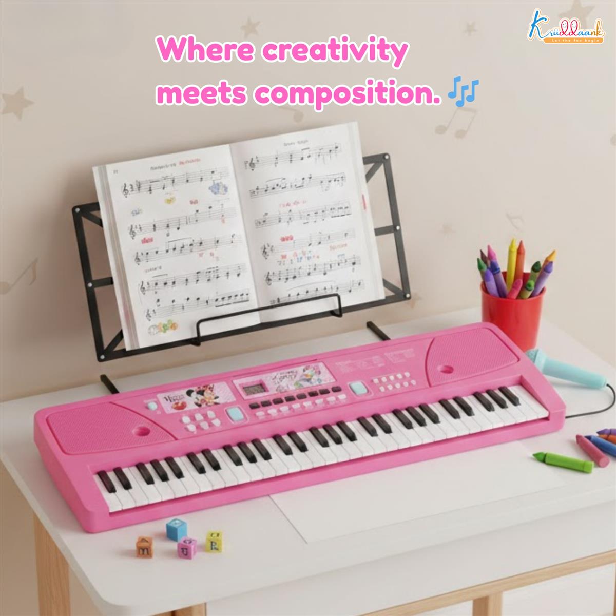 Disney Minnie Mouse 61-Key Keyboard Piano for Kids - Musical Toy with Microphone, Digital Screen, 17 Instrument Sounds, Recording Mode & USB Power - Pink Educational Gift for Toddlers Age 3+