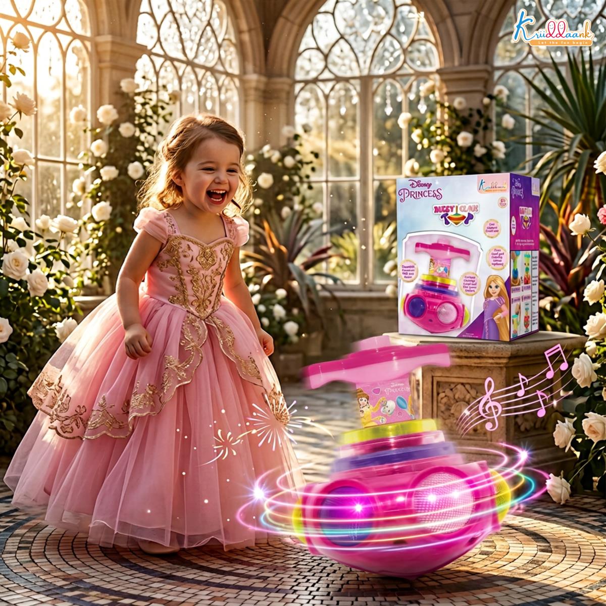Princess Dizzy Glow Top - LED Light & Music Spinning Top Toy for Girls, Magic Princess Spinner with Musical Sound & 360 Degree Rotation, Musical Lattoo Birthday Gift for Kids 3+ Years