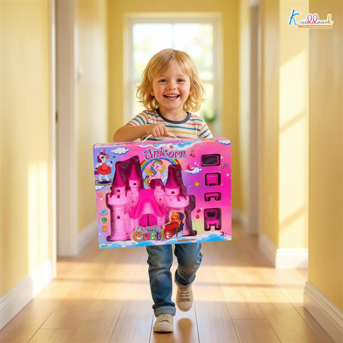 Portable Royal Castle Playset Unicorn Theme for Girls with Dollhouse Furniture, Mini Princess House Toy with Accessories, Educational Gift for Kids 3+ Years Old, Travel-Friendly & Safe