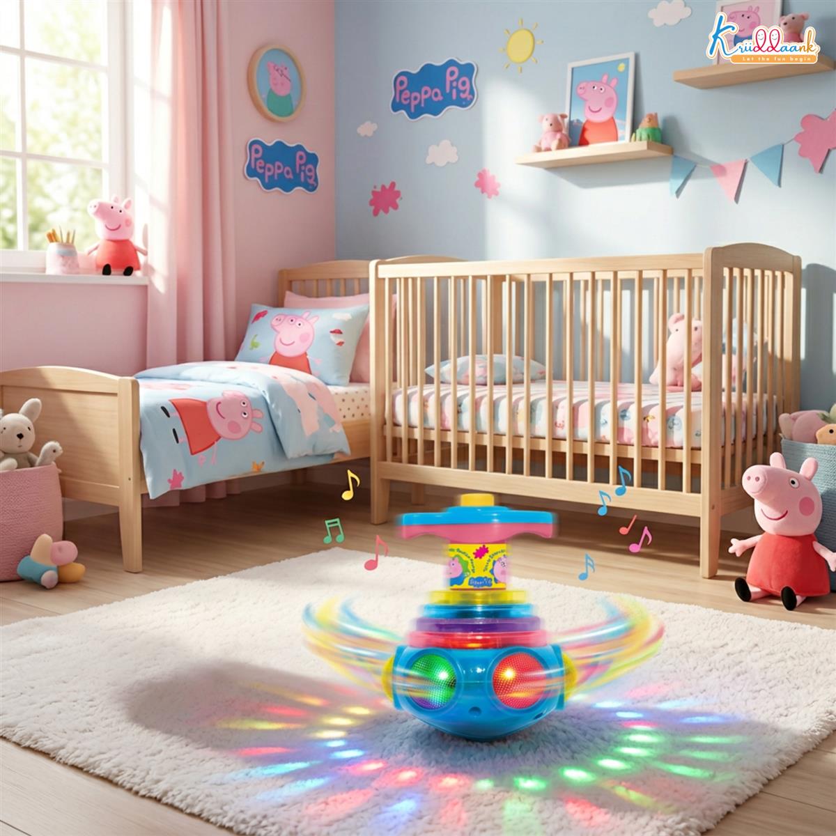 Peppa Pig Dizzy Glow Top - Musical Spinning Top Toy with LED Flashing Lights, 360 Degree Rotation Magic Spinner Lattoo for Kids Boys & Girls, Easy Twist & Play, 3+ Years (Pink)