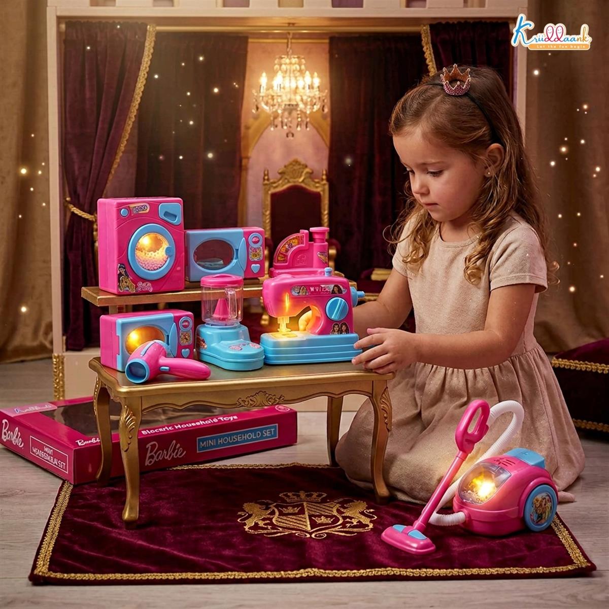 Mattel Barbie Theme Household Role Play Set (8pc) - Mini Toy Appliances with Washing Machine, Microwave & Vacuum Cleaner | Fun Educational Gift for Kids Ages 3+ | Signature Pink Collection