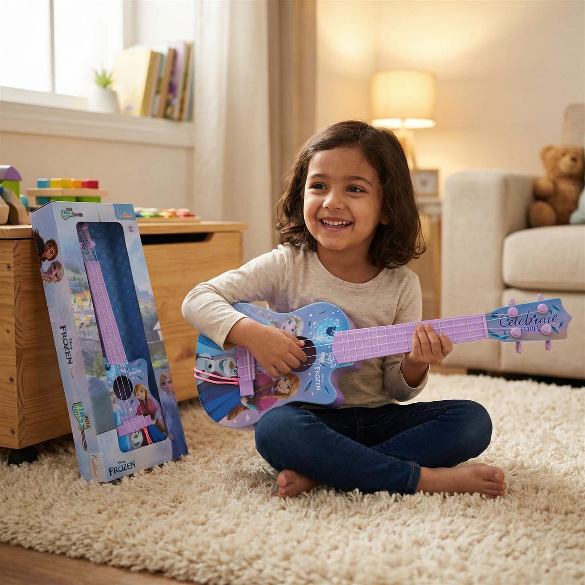 Frozen Theme Guitar (Small) for Kids - 4 String Mini Fingerstyle Musical Instrument - Short Scale Acoustic Toy Guitar - Best Educational Birthday Gift for Boys & Girls 3+ Years, Turkish Blue