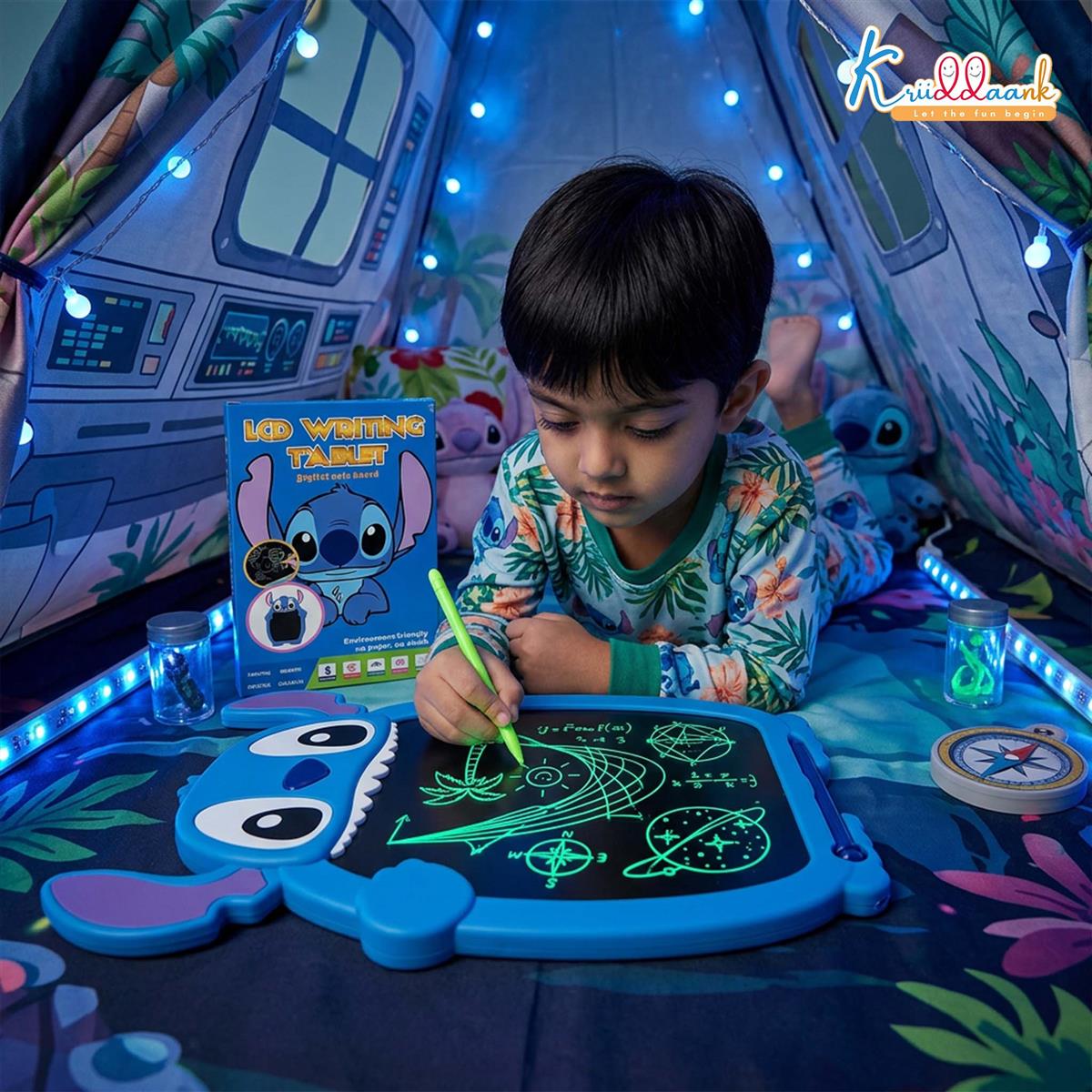 Kriiddaank Stitch LCD Writing Magic Tablet for Kids - 8.5 Inch Colorful Drawing Pad, Portable Doodle Board, Educational Toy & Travel Game, Birthday Gift for Boys & Girls Ages 3-9, Blue