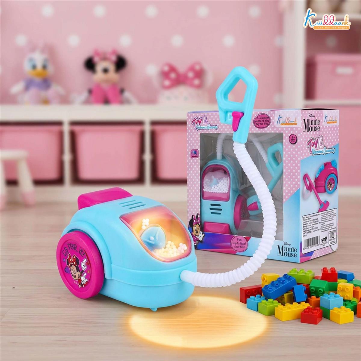 Minnie Mouse Theme Vacuum Cleaner Toy for Kids - Battery Operated Pretend Play Housekeeping Set with Lights - Early Educational Cleaning Toy for Girls & Boys Ages 3+ - Safe & Durable Pink Toy