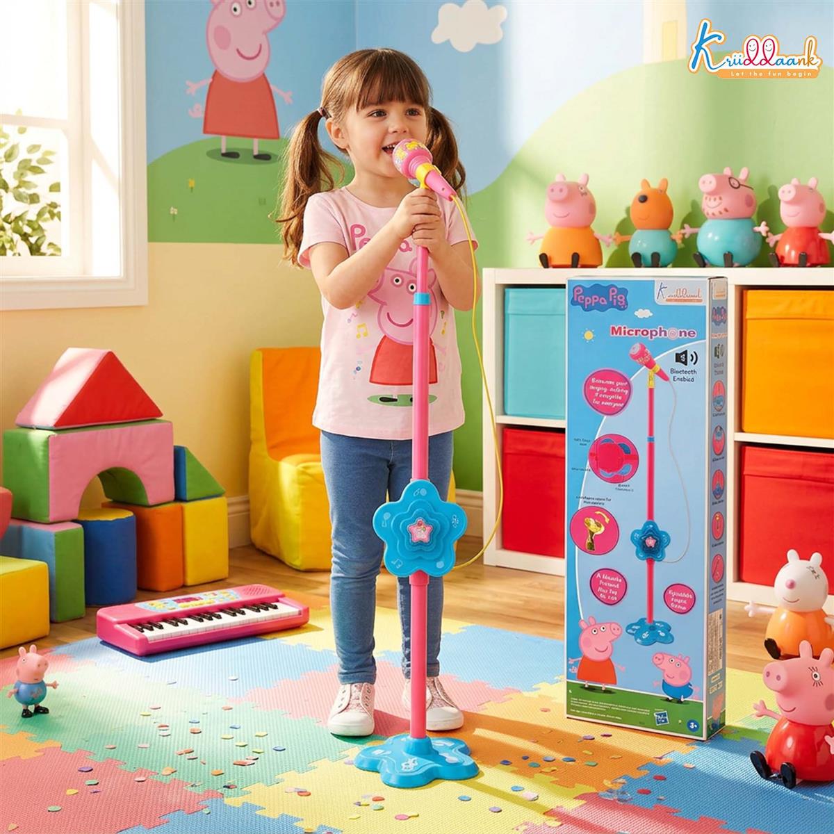 Hasbro Peppa Pig Portable Wireless Karaoke Microphone with Adjustable Stand for Kids - Bluetooth Singing Toy with Echo Control & Voice Amp, Height up to 106cm, Pink Musical Gift for Ages 3+