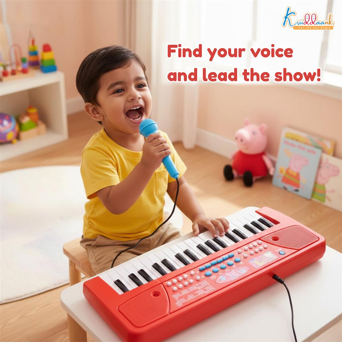 Peppa Pig Theme Musical Keyboard Piano for Toddlers with Microphone & USB - Educational Learning Toy for Kids 3+ Years - 8 Rhythms, 8 Instrument Sounds, Non-Toxic & Child Safe (Pink)