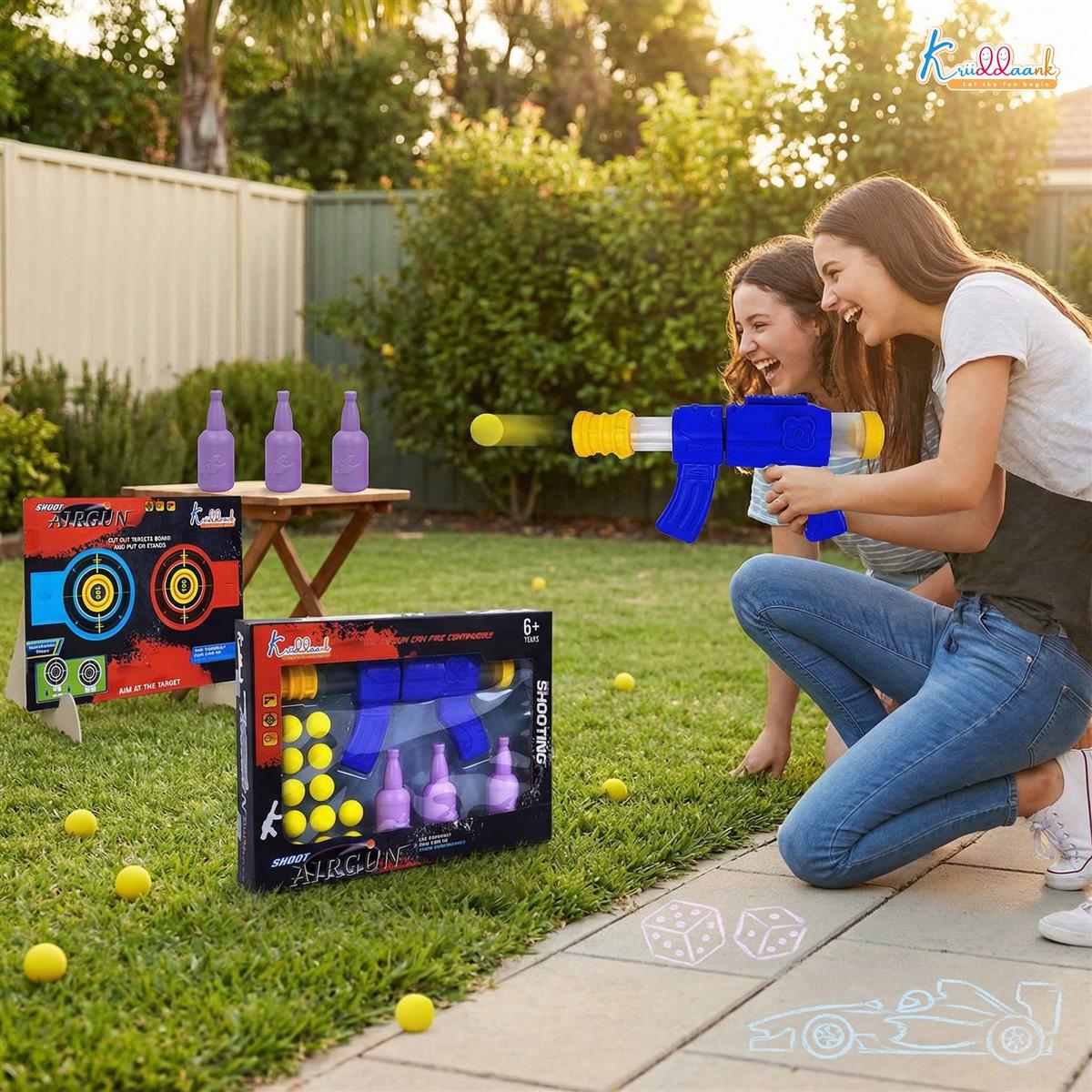 Kriiddank Foam Dart Gun Soft Ball Air-Powered Blaster Toy for Kids - Shooting Game with Target Boards & 16 Pieces - Safe Foam Ball Shooter for Boys & Girls 3+ Years (Yellow)