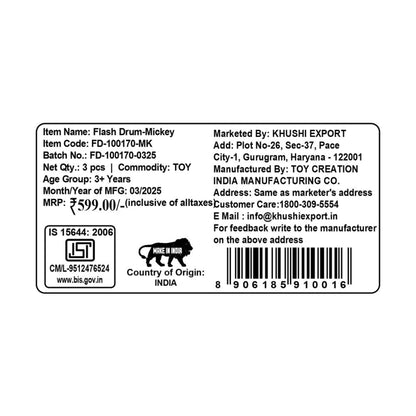 Kriiddaank  Flash Drum MickeyFlash Drum Mickey toy Flash Drum musical toy for young childrenMickey Drum for toddlerDrum with sticksAction drum toys