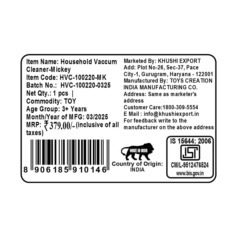 Kriiddaank VaccumCleaner-MickeyThemeHVC-100220ByDisneyLight & Sound Vacuum Cleaner ToyMickey Mouse Pretend Play VacuumDisney Mickey Mouse Toy Vacuum with Lights & MusicToy Vacuum SetCleaning Toy for Toddlers