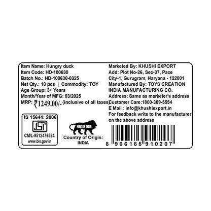 Kriiddaank HungryDuckHD-100630Musical & Light-Up Duck ToyFeeding Duck Game for KidsBattery-Operated Hungry Duck ToyBest Interactive Duck Toy for ToddlersBattery-Powered Animal Sound Toy