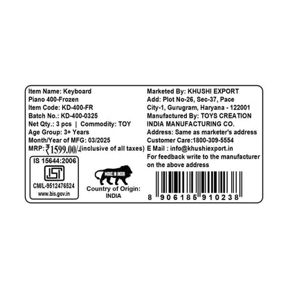 Kriiddaank KeyboardPiano-FrozenThemeKD-400ByDisneyFrozen Musical Keyboard for KidsBattery-Operated Keyboard PianoAnna Elsa Theme Piano ToyKD-400 Marvel Avengers PianoLearning & Development Toy for Toddlers