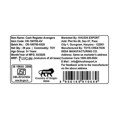 Kriiddaank CashRegister-AvengersThemeCR-100700ByMarvelMarvel Cash Register PlaysetMarvel Hero Cash Register for ToddlersElectronic Avengers Cash RegisterKriiddaank Pretend Play Cash RegisterFun Learning Avengers Toy Cash Register