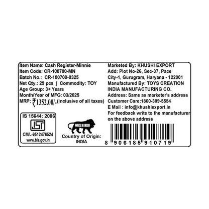 Kriiddaank CashRegister-MinnieThemeCR-100700ByDisneyDisney Cash Register PlaysetToy Supermarket Register with Minnie AccessoriesInteractive Cash Register for KidsShopping Play SetCash Register for Toddlers