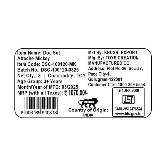 Kriiddaank  Doctor Set Attache MickeyDisney Mickey Mouse medical kitPortable Mickey Mouse doctor setMickey Mouse-themed medical toysJunior Mickey Mouse doctor kitInteractive Mickey Mouse doctor set