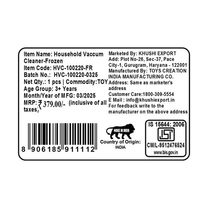 Kriiddaank HouseholdVaccumcleaner-FrozenThemeHVC-100220ByDisneyFrozen Toy Vacuum Cleaner for KidsFrozen Themed Kids Vacuum Cleaner ToyFrozen Toy Vacuum Cleaner for Early LearningToy for Role Play and FunFrozen Vacuum Cleaner Toy for Role Play and Fun