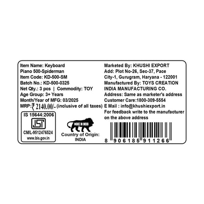 Kriiddaank  Keyboard Piano 500 SpidermanBattery-Operated Keyboard PianoPortable piano keyboard for childrenKids Musical KeyboardEducational keyboard piano for toddlersPortable piano keyboard for children