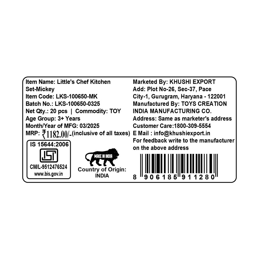 Kriiddaank LittleChef'sKitchenSet-MickeyThemeLKS-100650ByDisneyMickey Mouse Cooking Set for KidsKitchen Play SetPretend Play Cooking SetDisney Chef Set for KidsInteractive Mickey Mouse Kitchen Playset