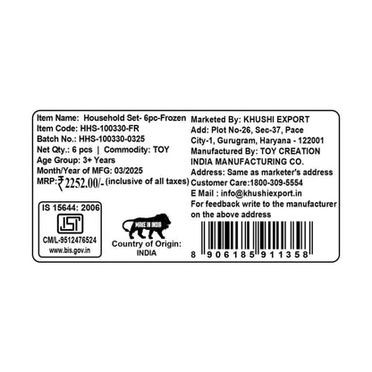 Kriiddaank HouseholdSet(6pc)-FrozenThemeHHS-100330ByDisneyFrozen Theme 6-Piece SetFrozen Home Play Set for KidsFrozen Role Play Household SetFrozen Household Toy CollectionFrozen Play Home Set