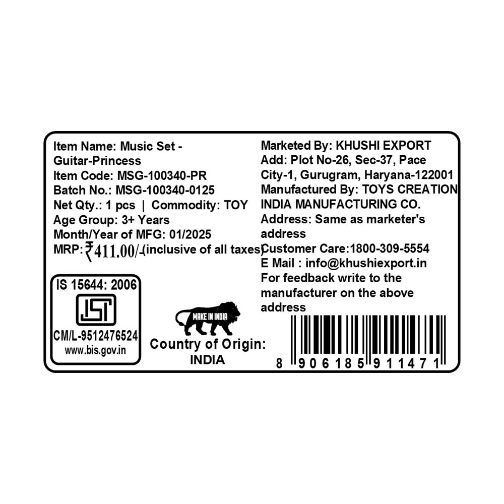 Kriiddaank  Music Set -Guitar PrincessMini guitar playset for toddlersMusical instrument set with guitarFun guitar toy set for kidsKids' music set with guitarToy guitar music set for children