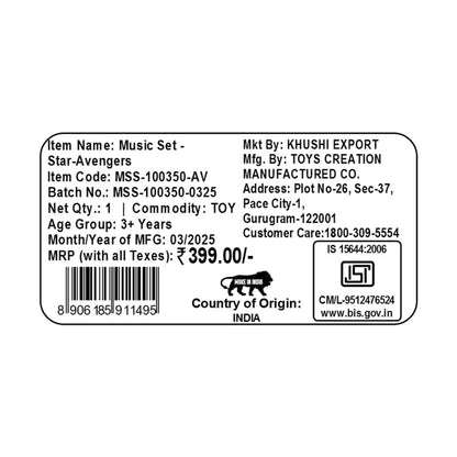 Kriiddaank MusicSet-StarAvengersThemeMSS-100350ByMarvelMarvel Superhero Music PlaysetAvengers Theme Kids Music KitMarvel Music Toy for KidsSuperhero Music Instruments for KidsAvengers Themed Band Set