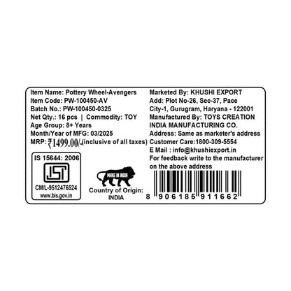 Kriiddaank PotteryWheel-AvengersThemePW-100450ByMarvelSuperhero Pottery Craft Kit for KidsMarvel Avengers Clay Art SetMarvel Themed Arts & Crafts SetBest Pottery Wheel for KidsCreative Superhero Pottery Making Kit