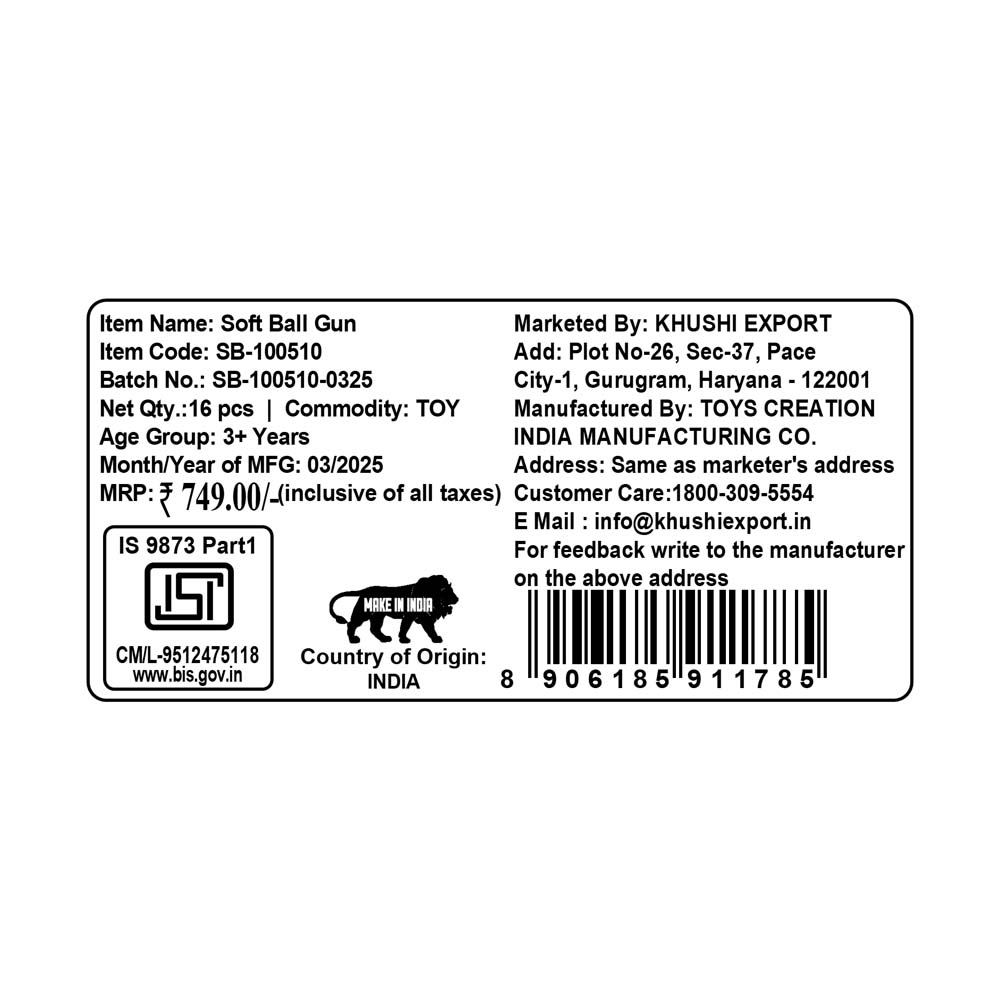 Kriiddaank SoftBallGunSB-100510Safe Foam Dart Gun ToyBest Soft Ball Gun for ChildrenAir-Powered Soft Ball ShooterFun Target Shooting Toy for KidsToy Gun with Foam Bal