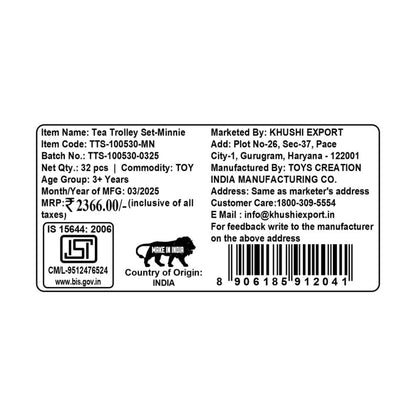 Kriiddaank TeaTrolleySet-MinnieThemeTTS-100530ByDisneyTrolley Tea Set for GirlsTea Set with Cups & SaucersTea Party FunKids' Minnie Toy Tea SetTea Cart for Kids