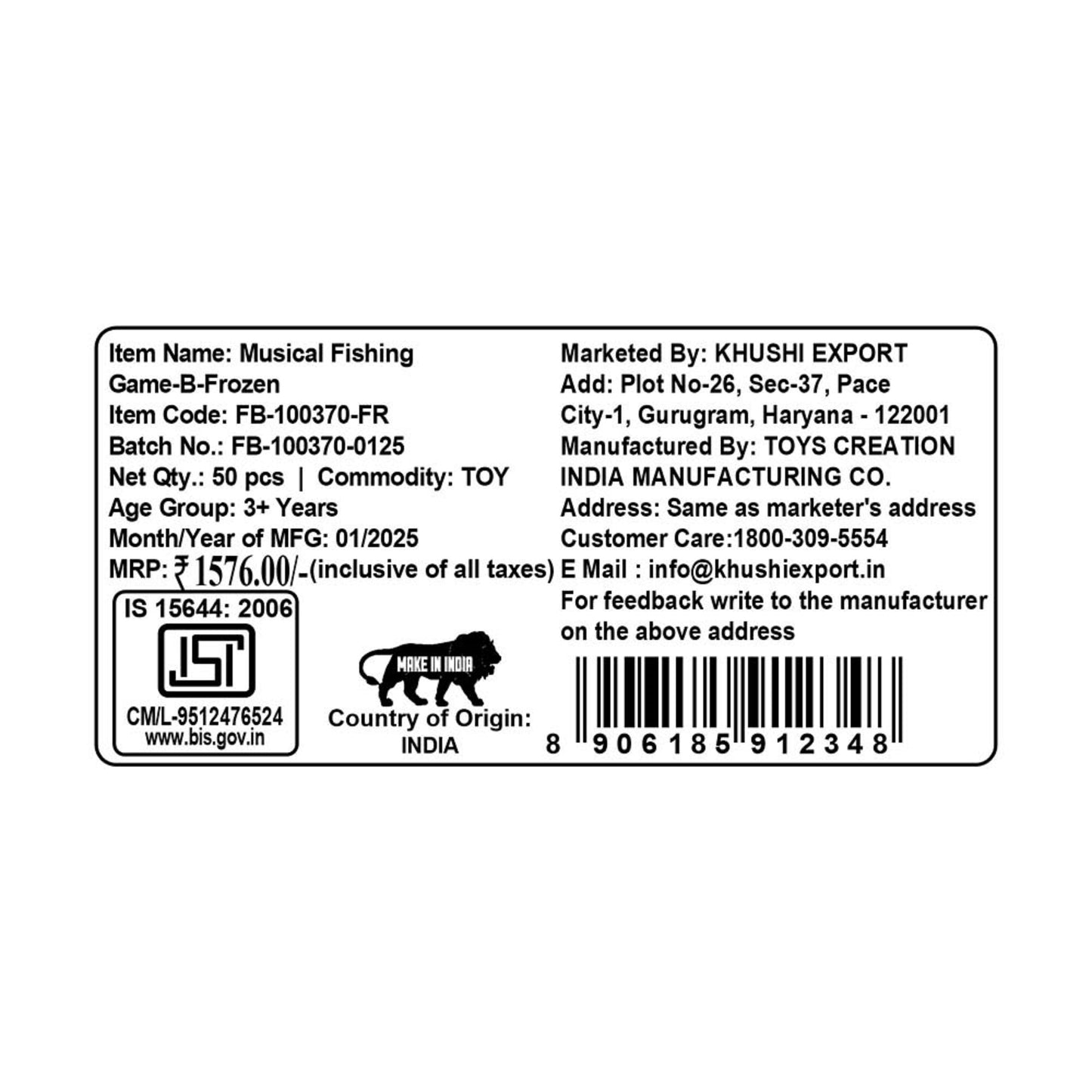 Kriiddaank  Musical Fishing Game B - FrozenBattery Operated Fishing Game FrozenElectronic Fishing ToyChildren’s GameInteractive ToyFun Learning Toy